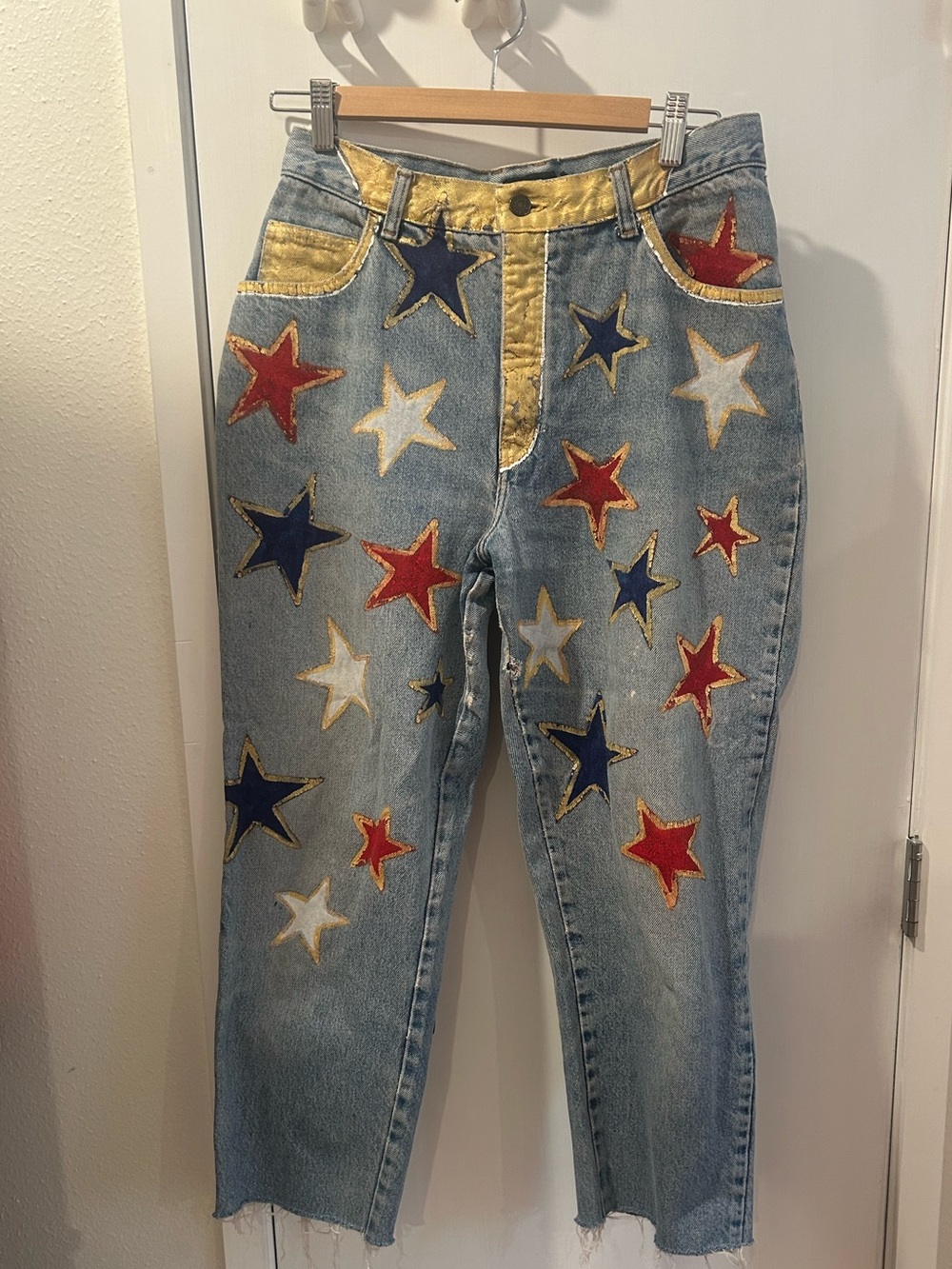 GAP Light Blue 90s Mom High-Rise Jean with Red, Navy & Gold Star Appliqués